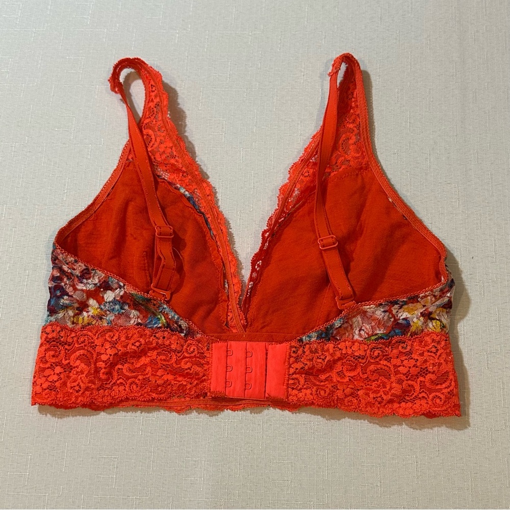 Soma Lace Plunge Bralette Medium Coral Floral Unlined Adjustable - Picture 5 of 7
